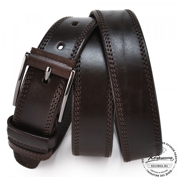 Кожаный мужской ремень "Остин" (темно-коричневый). фото 1